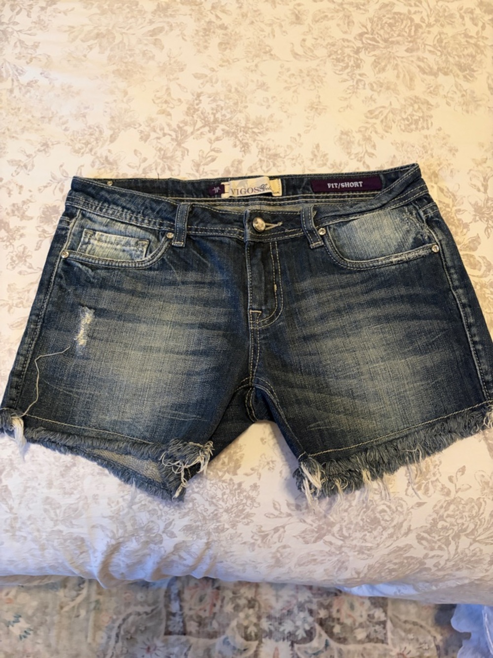 Vigoss Women's Distressed Dark Blue Denim Cutoff Shorts